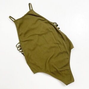 Olive green cut out ribbed bodysuit
